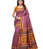 Mauve polka dot art silk saree with blouse