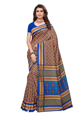 Brown polka dot art silk saree with blouse 1