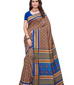 Brown polka dot art silk saree with blouse