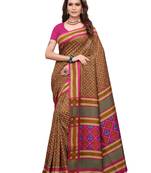 Beige polka dot art silk saree with blouse