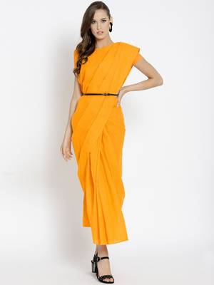 Orange Ready To Wear Saree Pure Cotton saree 1