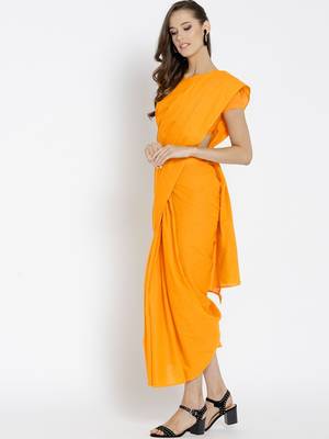 Orange Ready To Wear Saree Pure Cotton saree 3