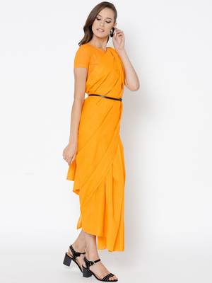 Orange Ready To Wear Saree Pure Cotton saree 4