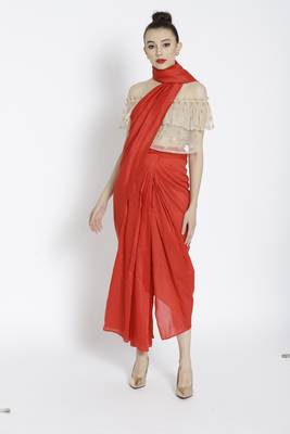 Red Ready To Wear Saree Silk Blend saree 1