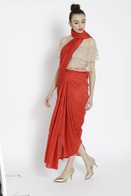 Red Ready To Wear Saree Silk Blend saree 2