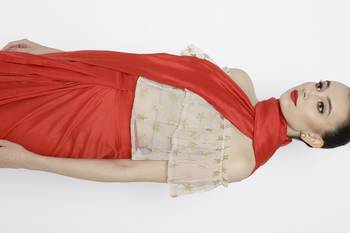 Red Ready To Wear Saree Silk Blend saree 3
