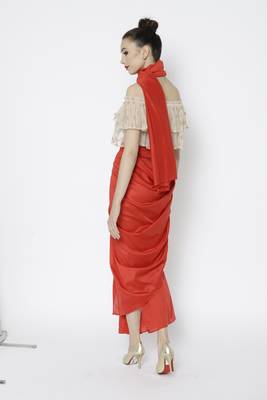 Red Ready To Wear Saree Silk Blend saree 4