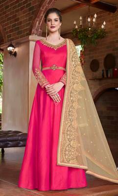 Magenta plain dupion silk salwar with dupatta 1