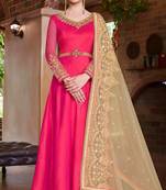 Magenta plain dupion silk salwar with dupatta