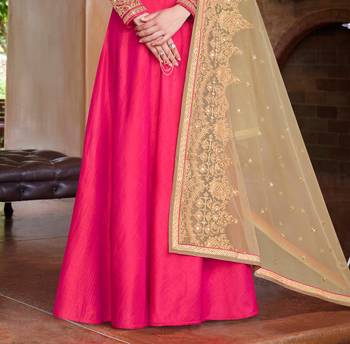 Magenta plain dupion silk salwar with dupatta 2