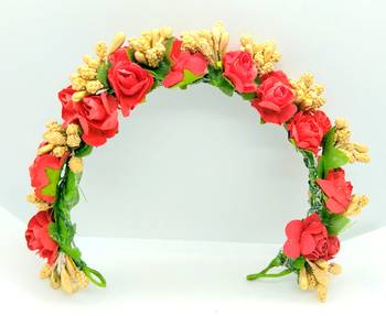 Red & gold flower hair veni 1