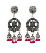 Piah Round  Inward Tortoise Three Jumkhi Pink Beads Oxidised Earring For Women