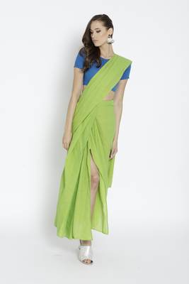 Green Ready To Wear Saree Cotton Blend saree 1