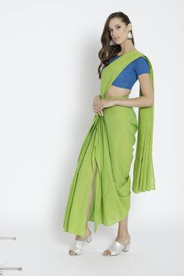 Green Ready To Wear Saree Cotton Blend saree 2