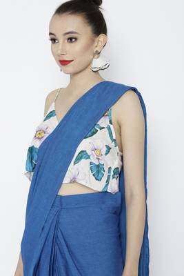 Blue Ready To Wear Saree Pure Cotton saree 3