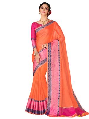Orange woven art silk saree with blouse 1