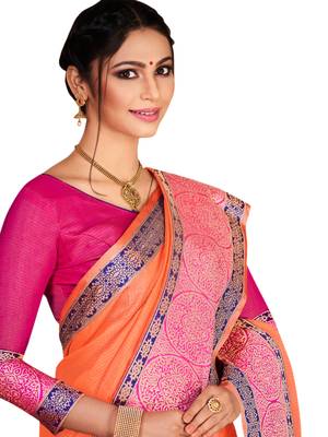 Orange woven art silk saree with blouse 2