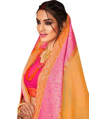 Yellow woven art silk saree with blouse 2