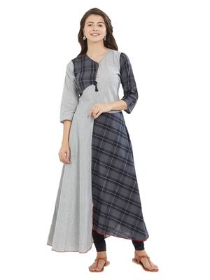 Grey printed cotton kurti 1