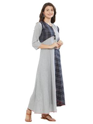 Grey printed cotton kurti 3