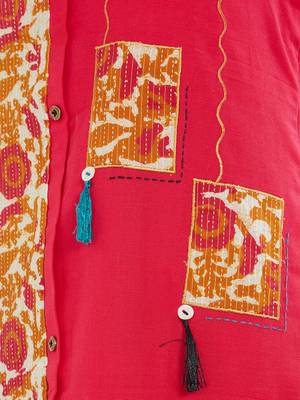 Red printed cotton kurti 4