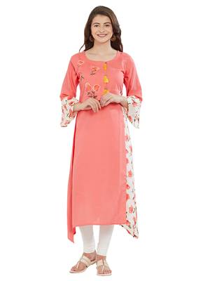 Pink printed rayon kurti 1