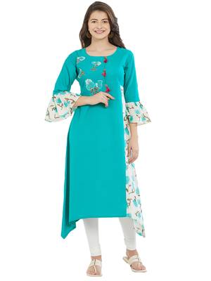Green printed rayon kurti 1