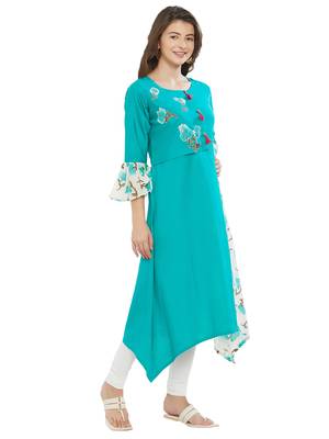 Green printed rayon kurti 3