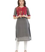 Grey embroidered linen kurti