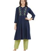 Blue embroidered cotton kurti
