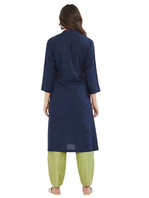 Blue embroidered cotton kurti 2