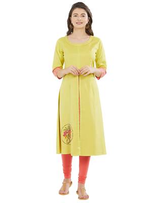 Yellow printed cotton kurti 1