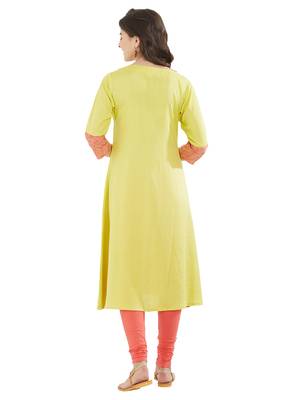 Yellow printed cotton kurti 2