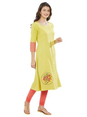 Yellow printed cotton kurti 3