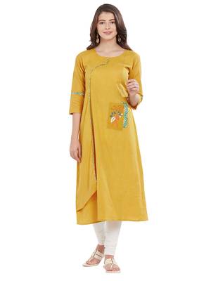 Yellow printed cotton kurti 1