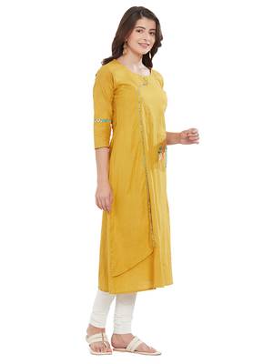 Yellow printed cotton kurti 3