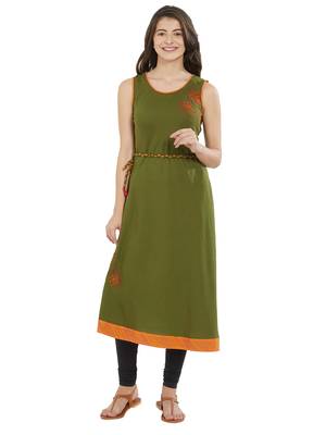 Green embroidered cotton kurti 1