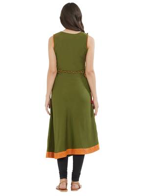 Green embroidered cotton kurti 2