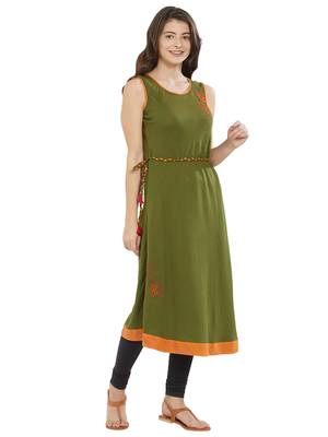 Green embroidered cotton kurti 3