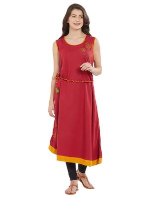 Red embroidered cotton kurti 1