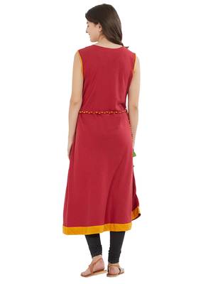 Red embroidered cotton kurti 2