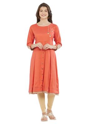 Orange embroidered cotton kurti 1