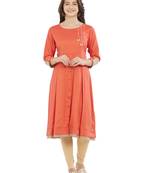 Orange embroidered cotton kurti