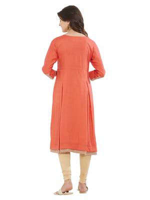 Orange embroidered cotton kurti 2