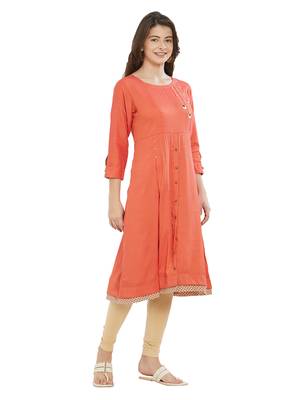 Orange embroidered cotton kurti 3