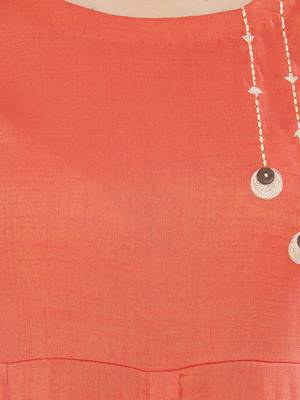 Orange embroidered cotton kurti 4