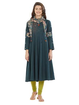 Dark-green printed rayon kurti 1