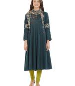 Dark-green printed rayon kurti