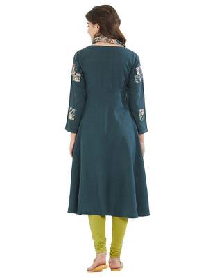 Dark-green printed rayon kurti 2