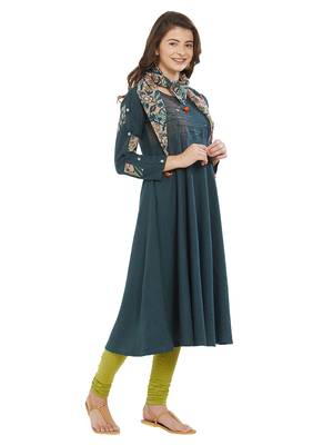 Dark-green printed rayon kurti 3